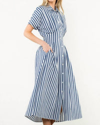 Thml - Button Up Short Sleeve Striped Maxi Dress