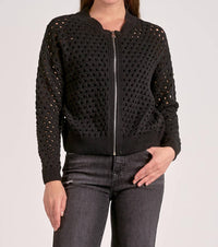 ELAN Zip Up Sweater Cardigan in black - women's cardigan