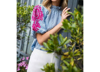 Thml - Embroidered Puff Sleeve Striped Top