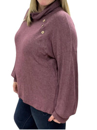 White Birch - Cowlneck Faux Button Sweater