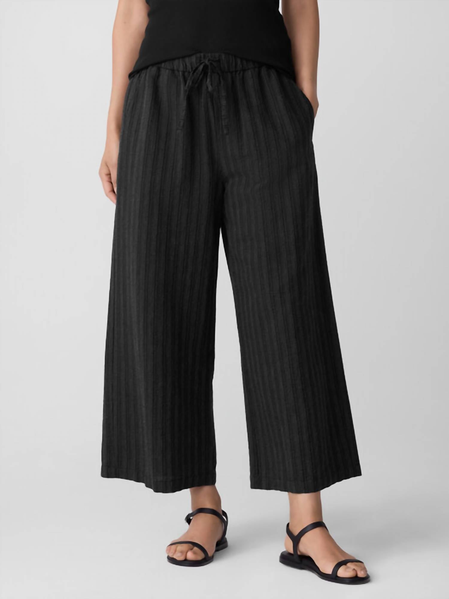 Eileen Fisher - Women's Textured Stripe Wide Cropped Pant