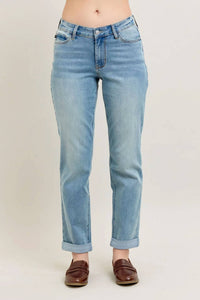 Judy Blue - Women's Wilma V-front Cool Denim Cuff Boyfriend Jeans