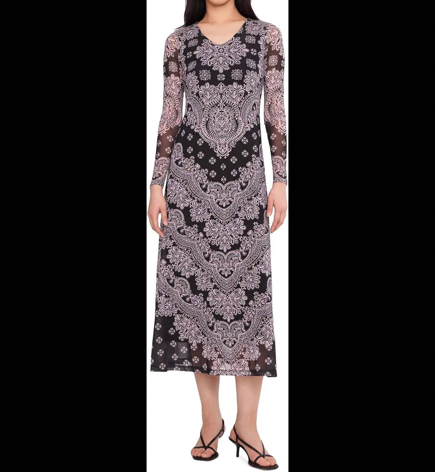 Johnny Was - LONG SLEEVE V NECK MESH MIDI DRESS