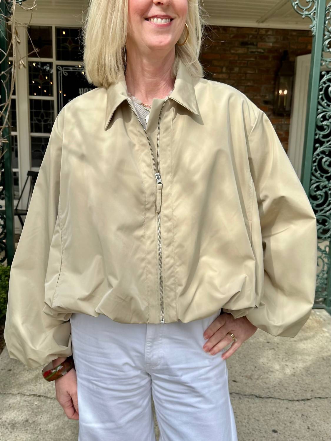 NOEN Women's Bubble Zip Up Jacket in light taupe - women's jacket - alternate view