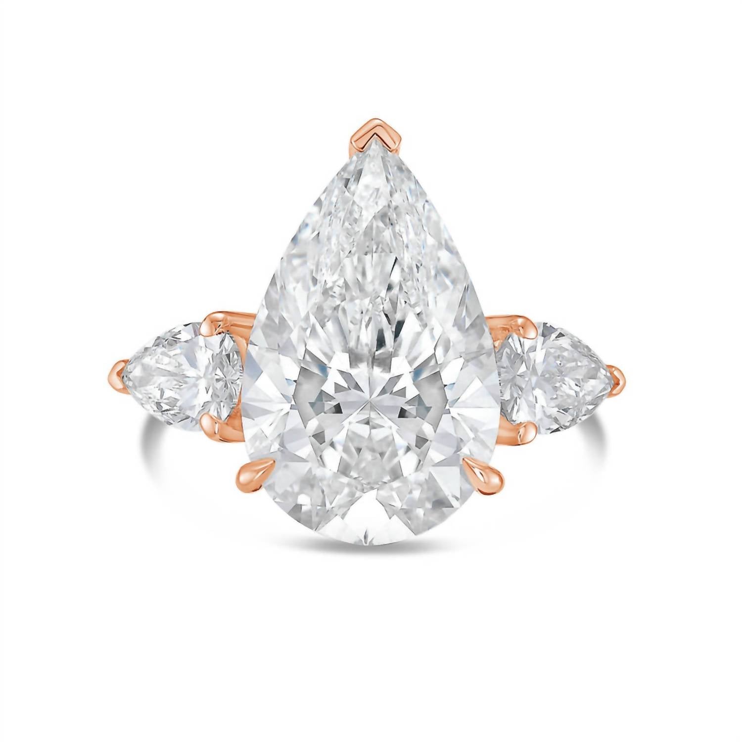 Diana M Jewels - Women's Diamond Pear Shape Three Stone Ring (6ct Center And 0.70 Cts On Sides)