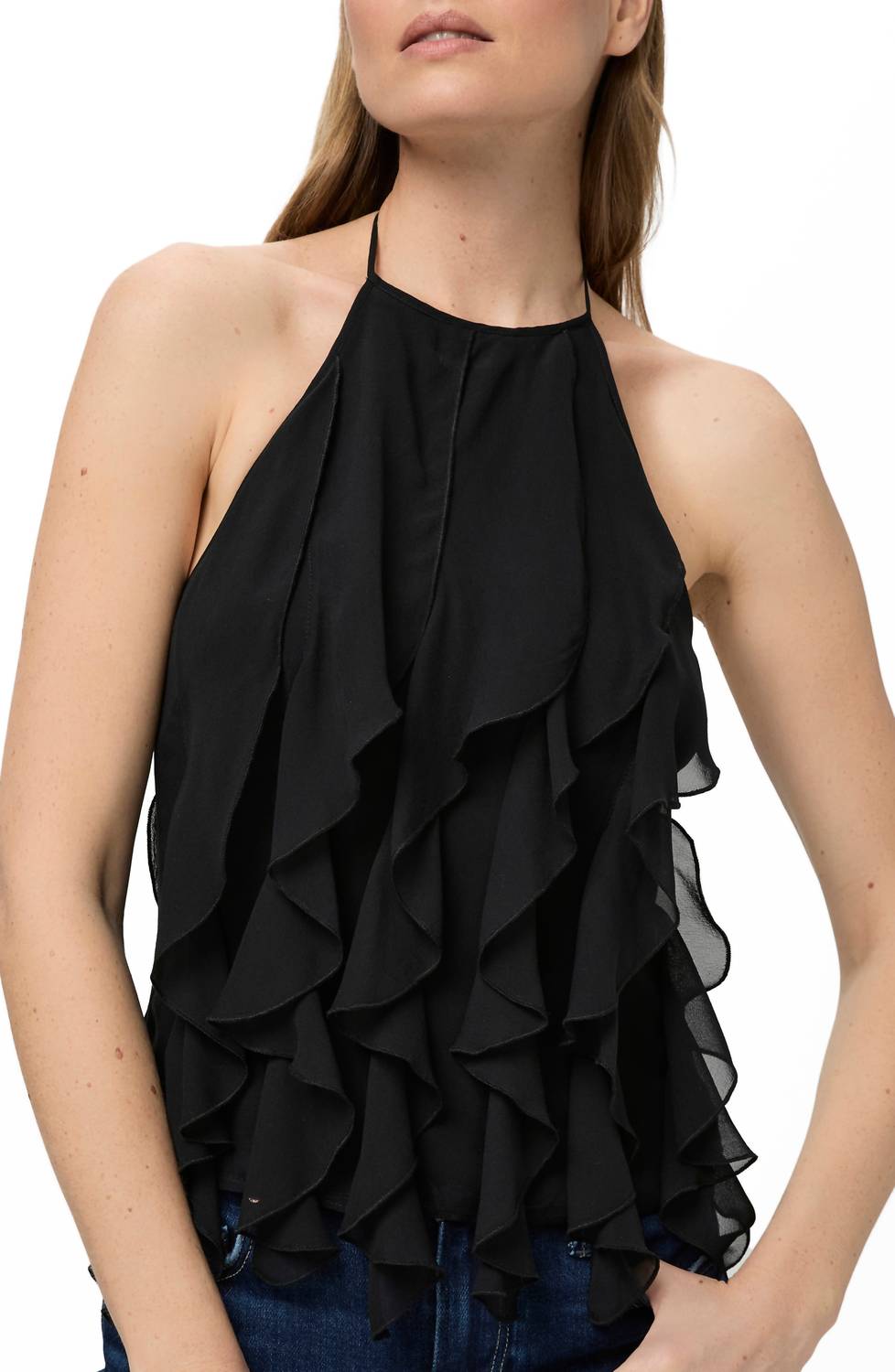 Paige Ciao Ruffle Halter Top in black - women's blouse - alternate view