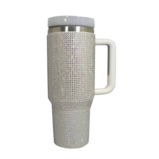 Trendsi - Rhinestone Stainless Steel Tumbler with Straw