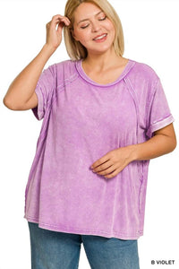 Zenana - Washed Ribbed Short Sleeve Top