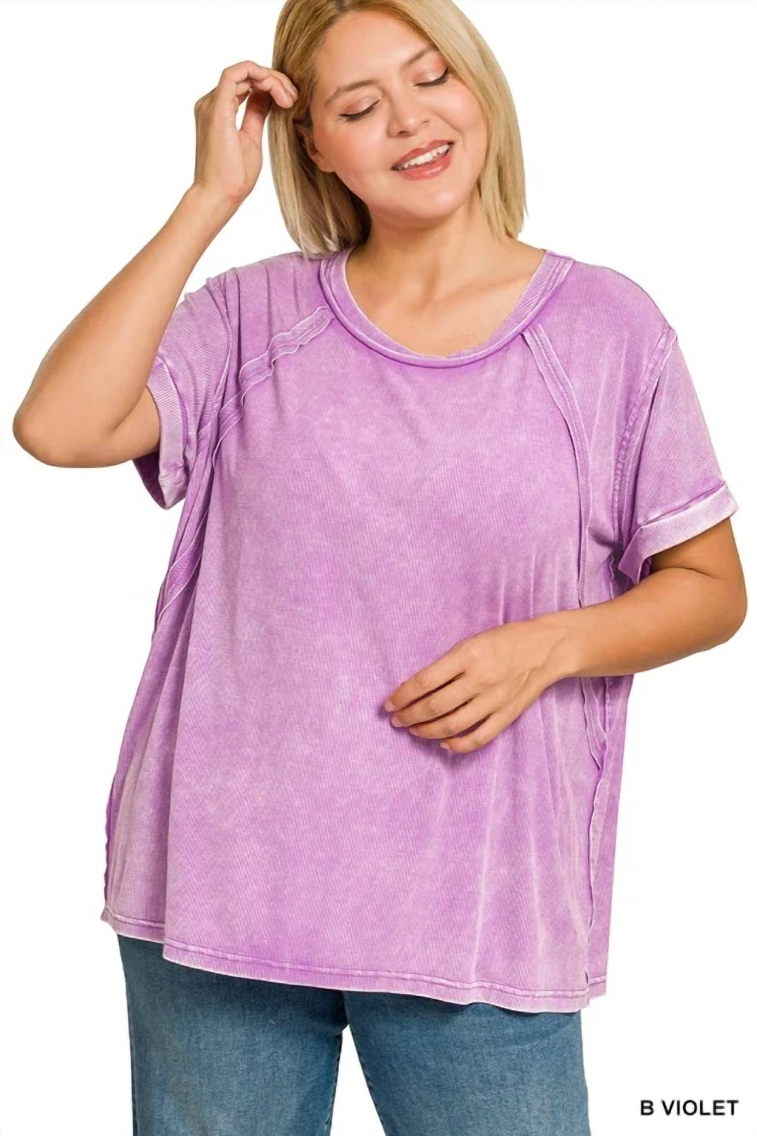 Zenana - Washed Ribbed Short Sleeve Top