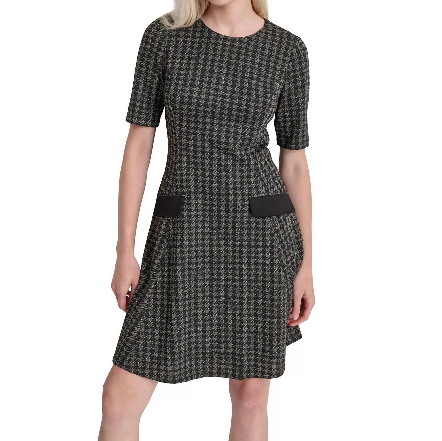 DKNY Women's Jewel-neck Short-sleeve Fit & Flare Dress in black - women's dress - alternate view