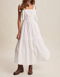 Listicle - Embroidered Tie-Strap Tiered Maxi Dress