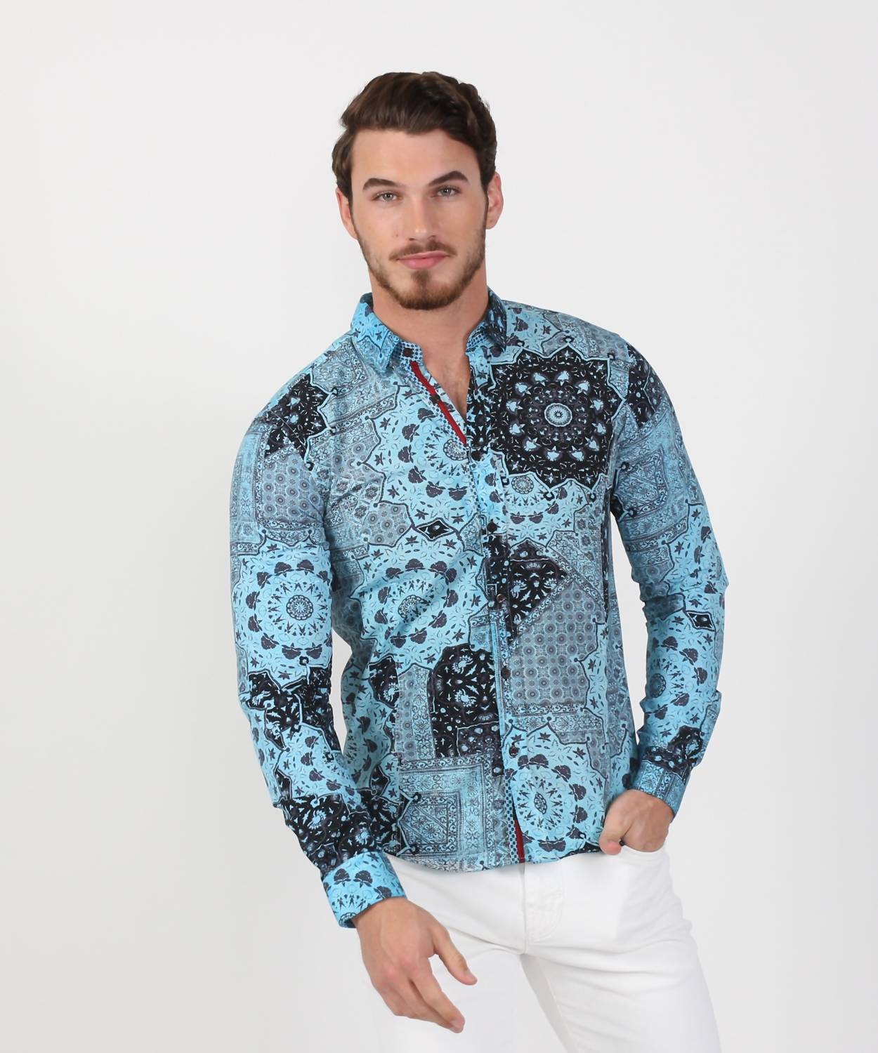 Eight X - Button Down Wheel Shirt With Red Trim