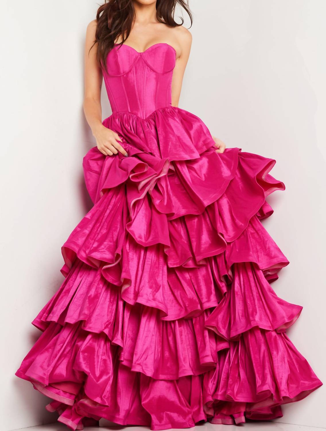 Jovani - Layered Skirt Strapless Dress