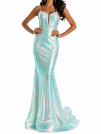 Sherri Hill Sequin Fitted Gown With Corset Top in light green - women's dress