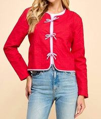 Tcec - Emily Quilted Long Sleeve Accented Bow Jacket