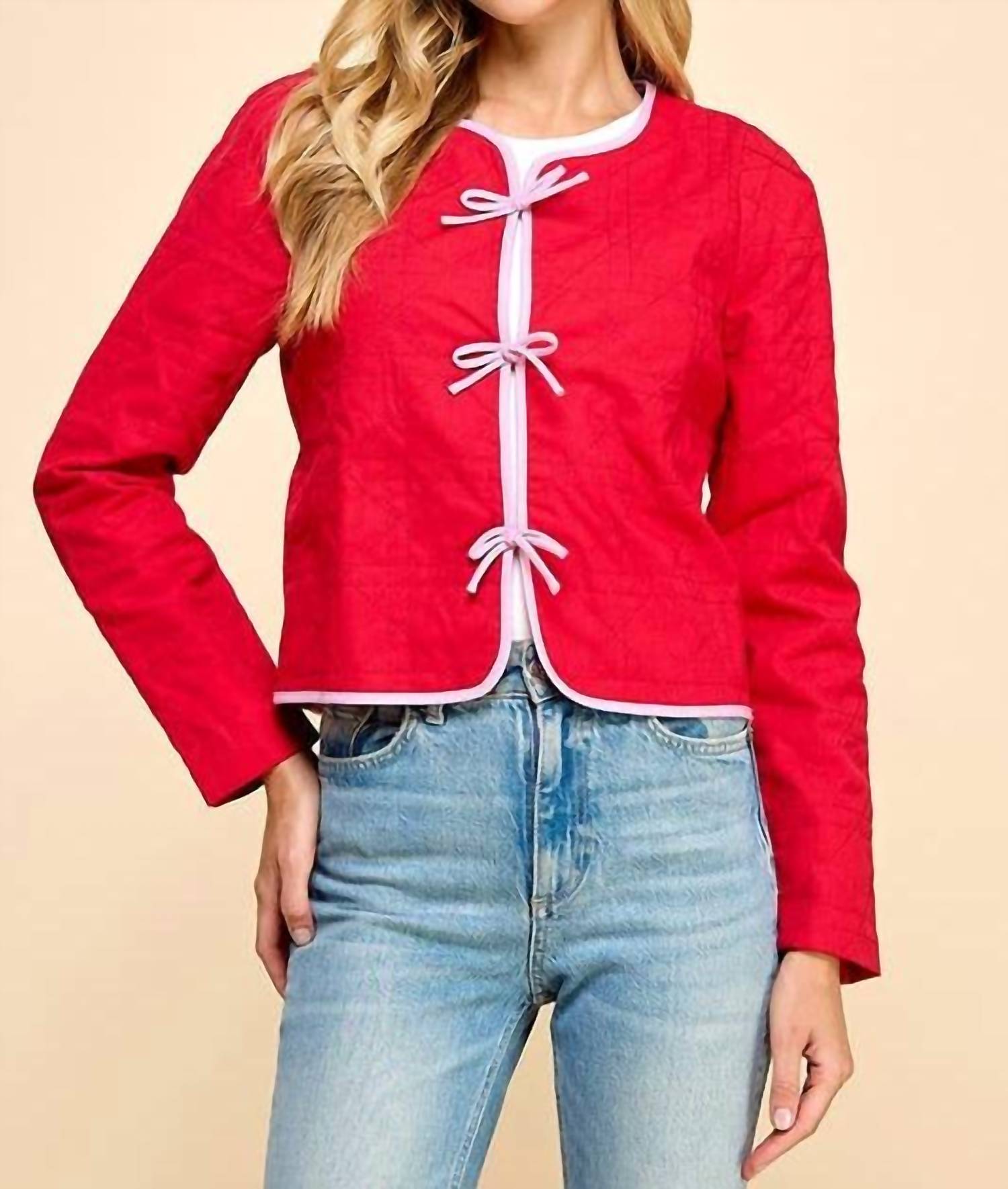 Tcec - Emily Quilted Long Sleeve Accented Bow Jacket