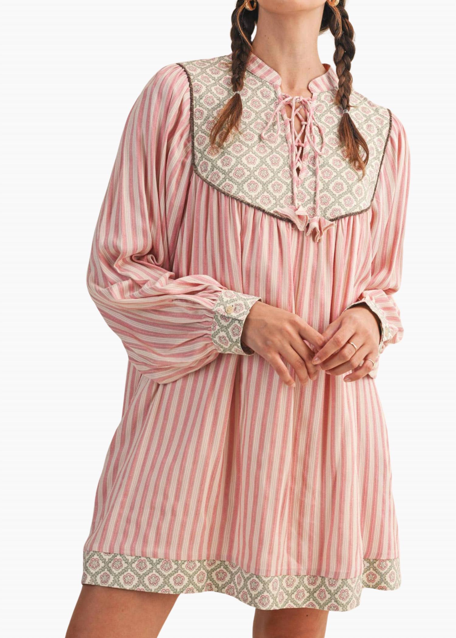 &merci Lou Striped Mini Dress in rose pink stripe - women's dress - view 4