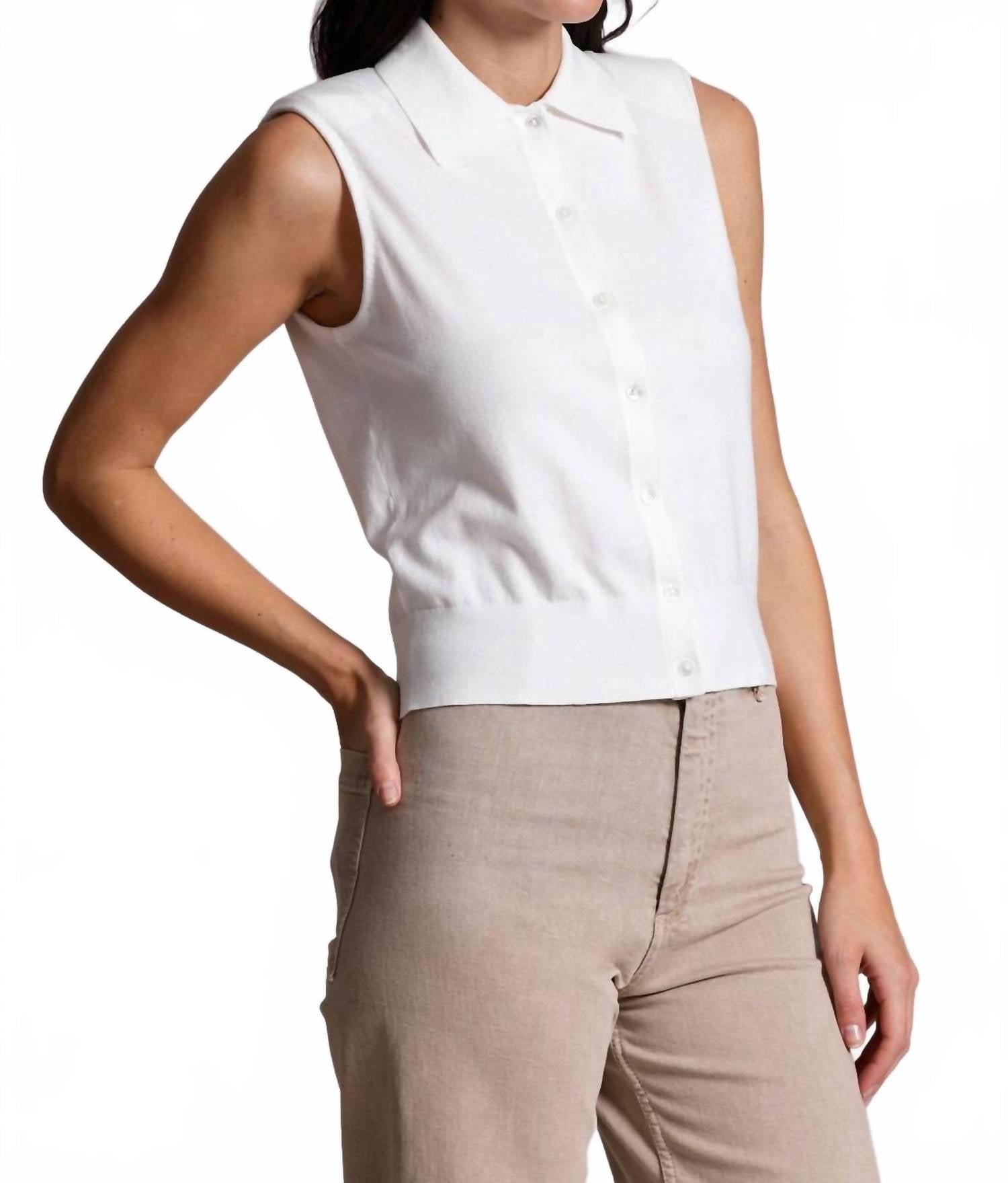 Minnie Rose - Button Front Sleeveless Polo