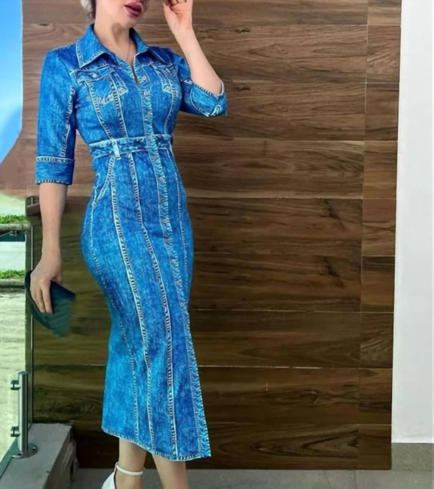 Her Bottari - Denim Effect Button Down Midi Dress