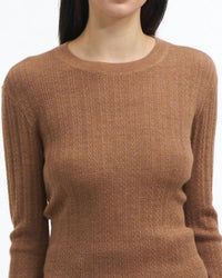 TANYA TAYLOR Crew Neck Kayden Knit Top in brown - women's sweater - detail view