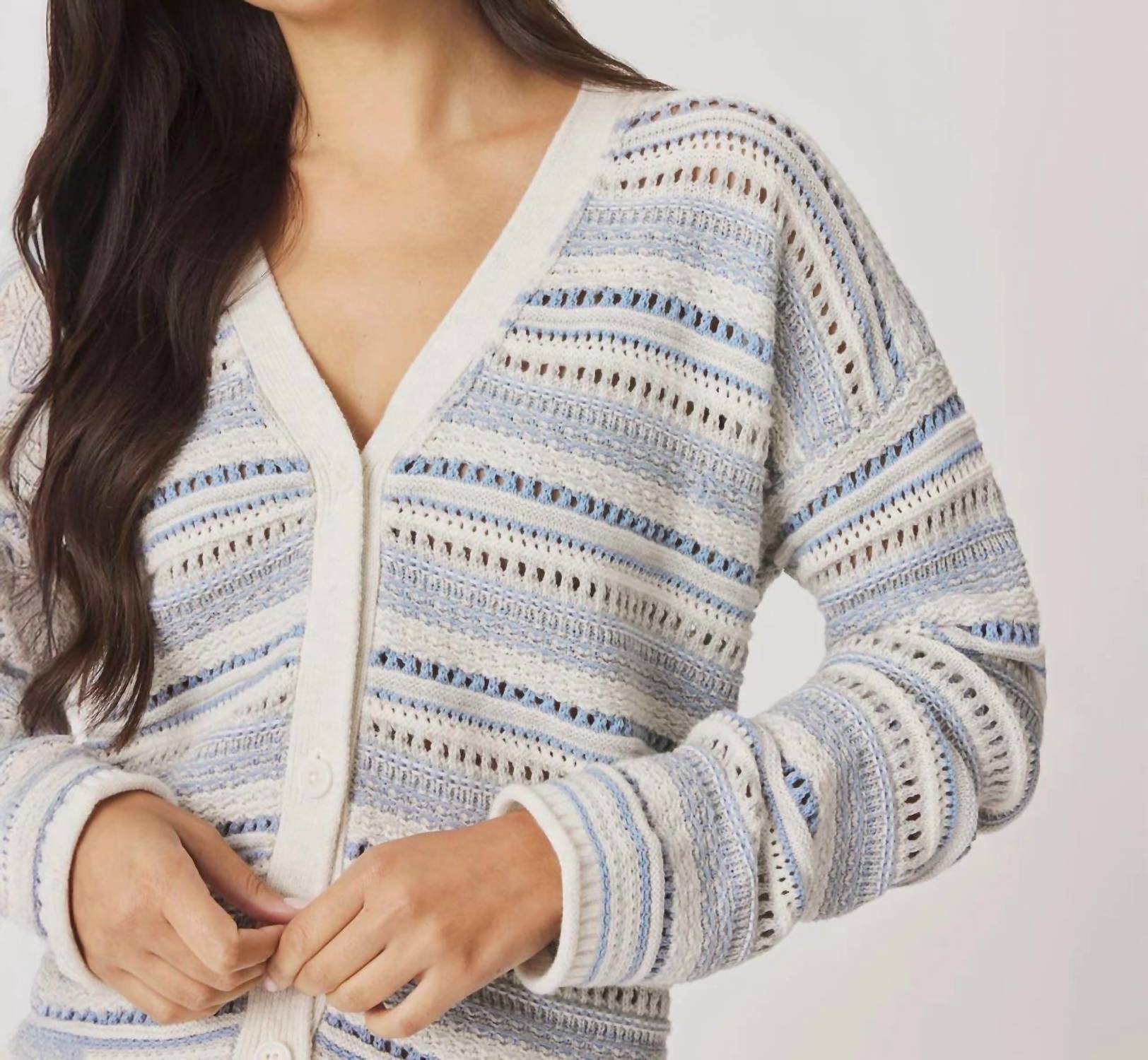 Splendid Addison Stripe Cardigan in air country - women's cardigan - detail view