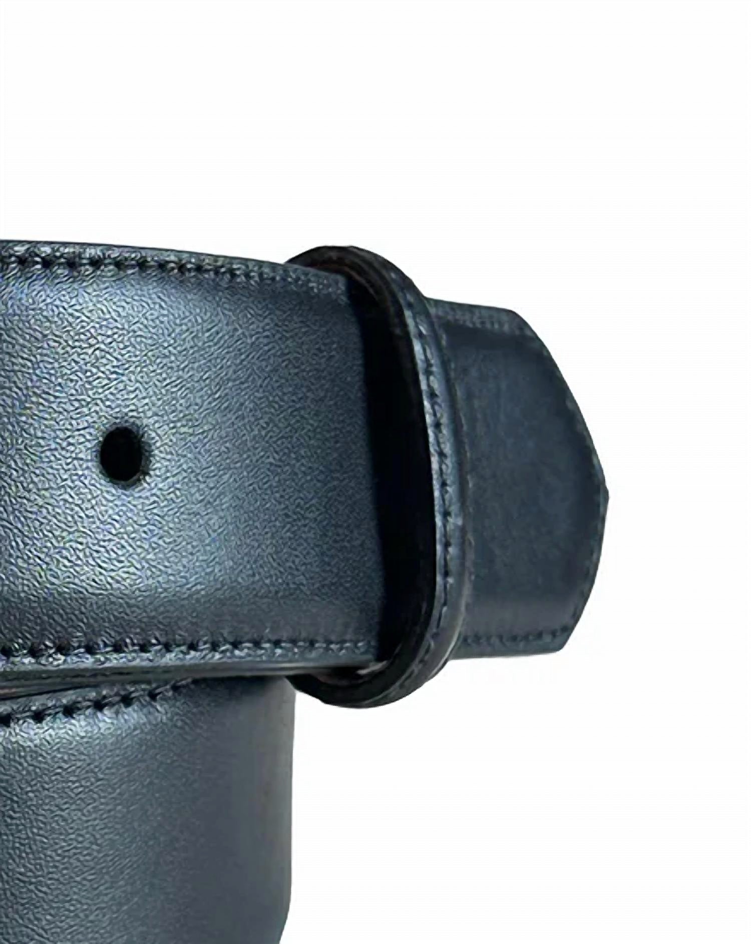 W. Kleinberg Unisex Classic Denim Belt in black semi matte with silver - women's accessory - detail view