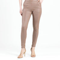 Clara Sun Woo Liquid Leather Pull On Pant in taupe - women's pants