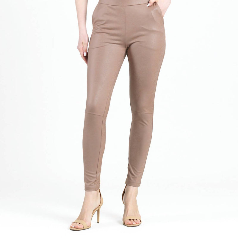 Clara Sun Woo Liquid Leather Pull On Pant in taupe - women's pants