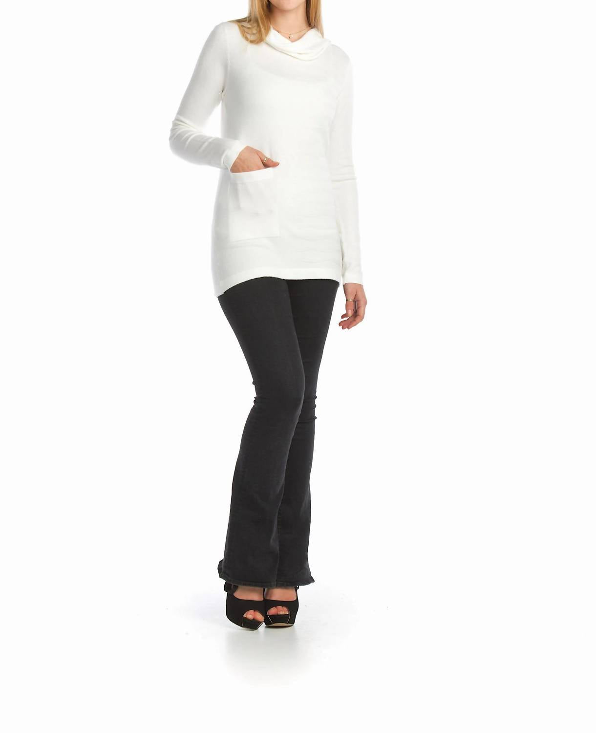 Papillon - Knit Cowl Neck Sweater With Horizontal Rib Detail
