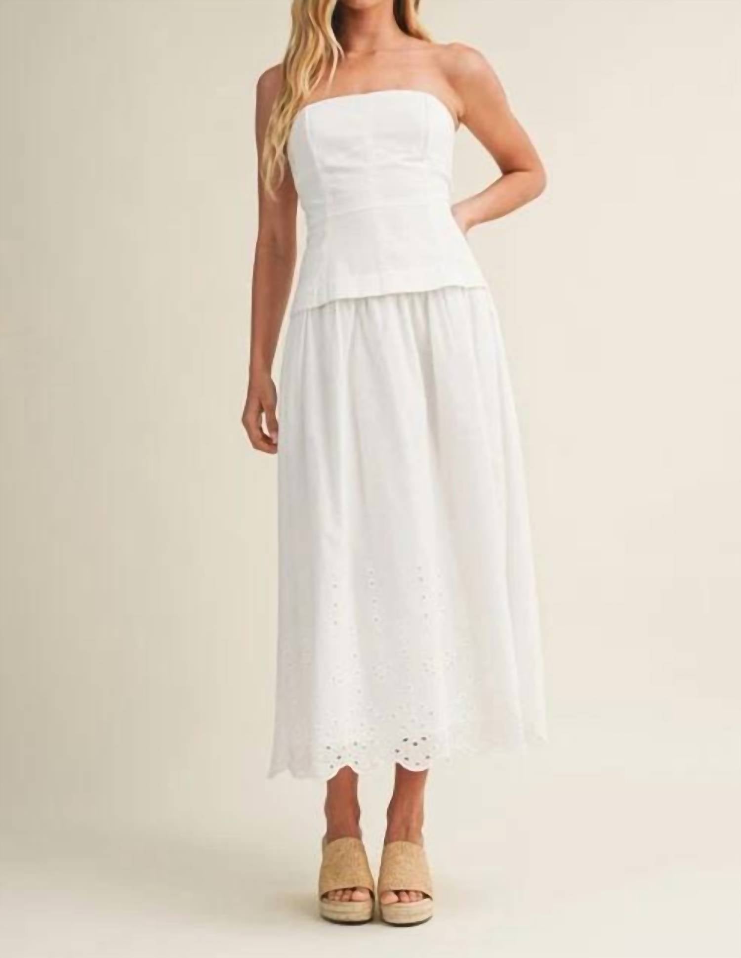 Mustard Seed - Eyelet Scallop Hem Strapless Midi Dress