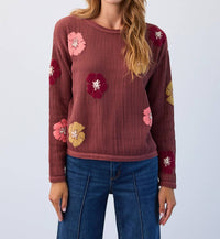 FDJ Floral Intarsia Sweater in warm bronze - women's sweater - detail view