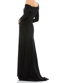 Mac Duggal - Beaded Cuff Drop Shoulder Long Sleeve Gown Dress