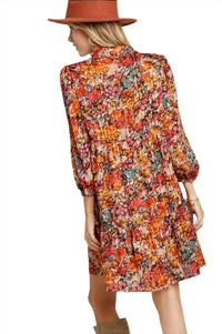 Umgee - V-neck Metallic Floral Print Dress