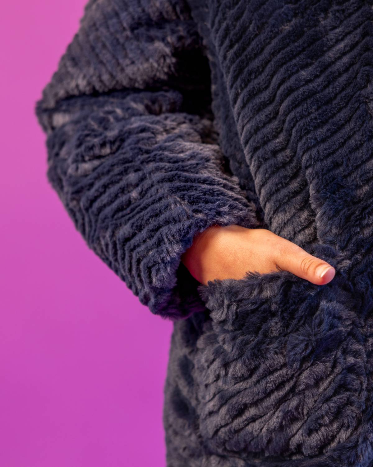 Mayoral Faux Fur Long Sleeve Coat in navy - item - alternate view