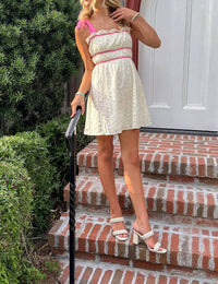 Baby Pink - Enchanted Floral Embroidered Mini Dress