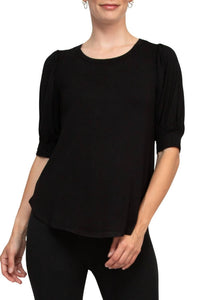 Joan Vass - Short Shirred Sleeve Shirttail Hem Blouse