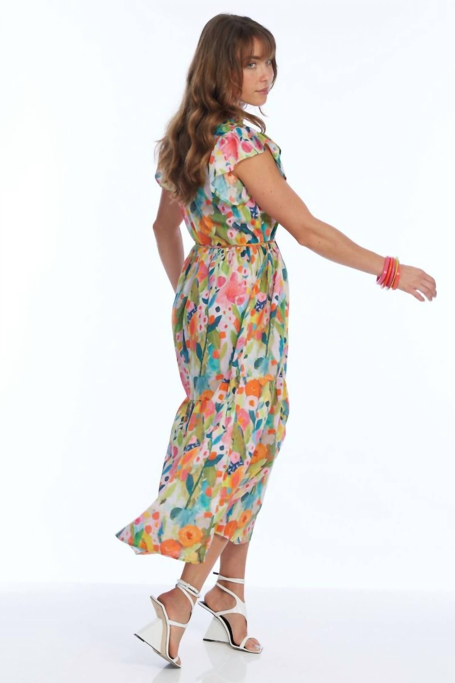 Lior - Ruffle Neck Tiered Midi Dress