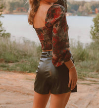 PROMESA Autumn Crisp Floral Peasant Top in brown - women's blouse - detail view