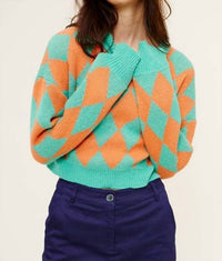 Mimosa - Argyle Checkered Cropped Knit Sweater