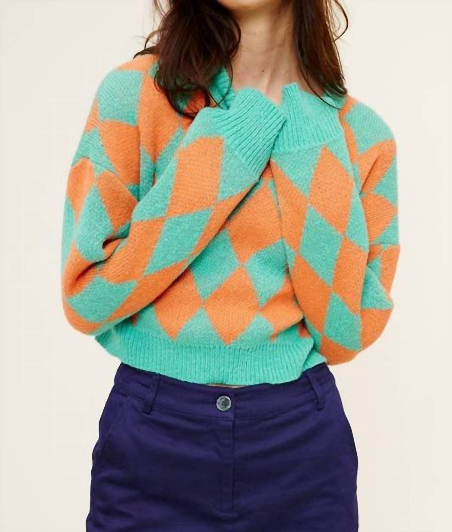 Mimosa - Argyle Checkered Cropped Knit Sweater