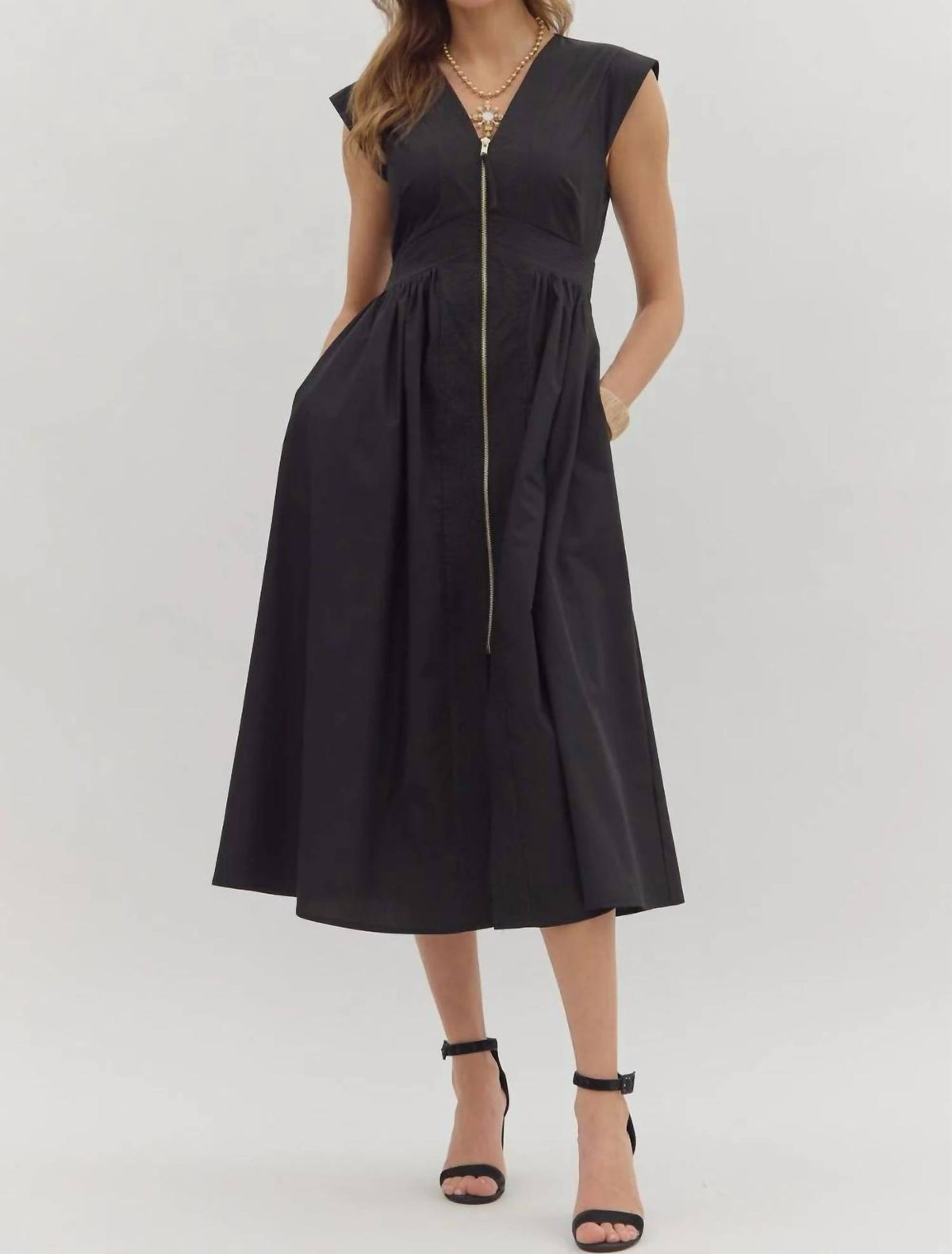 Entro - Thalia V-neck Zip-Front Midi Dress