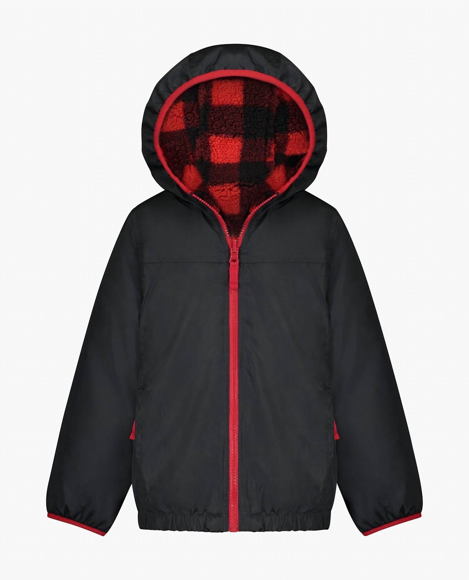London Fog - Boys Zip-front Reversible Fleece Lined Hooded Jacket