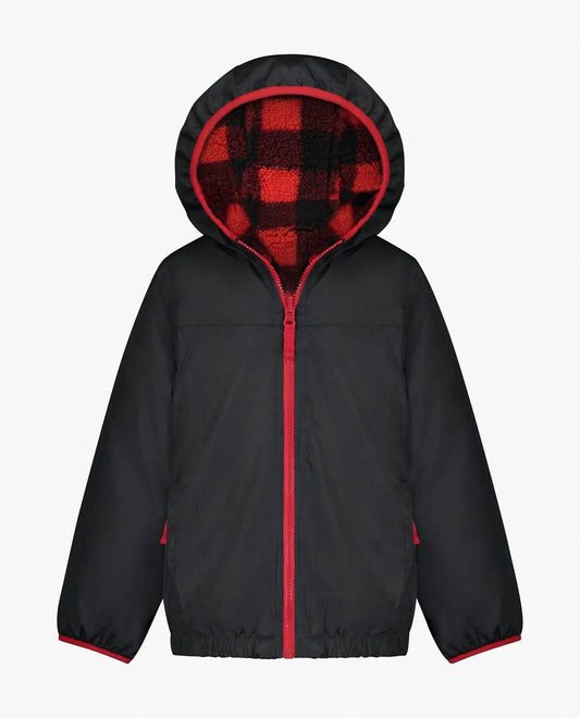 London Fog - Boys Zip-front Reversible Fleece Lined Hooded Jacket