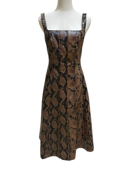 7 For All Mankind - Snake Faux Leather Square Neck Sleeveless Midi Dress