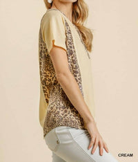 Umgee - Leopard Trim Waffle Knit Top