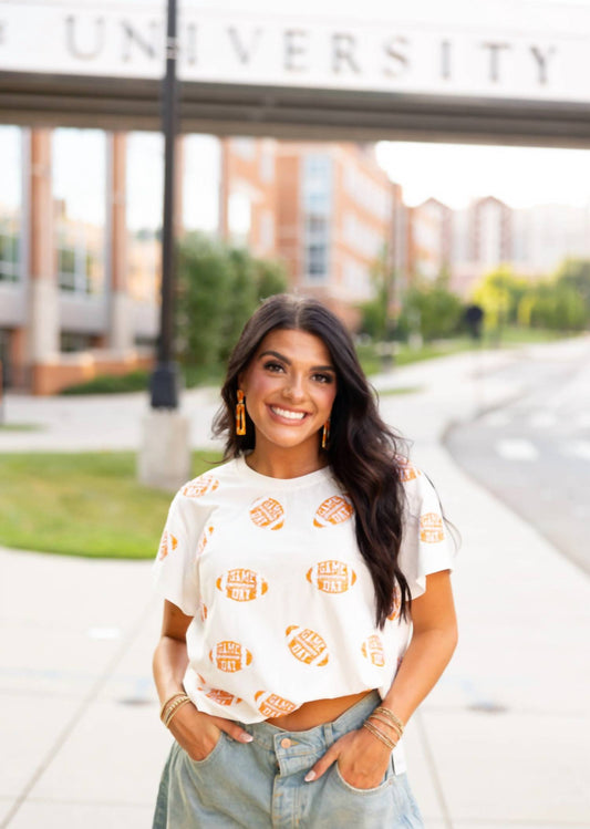 Queen Of Sparkles - White and orange football tee