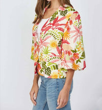 Fate - Tropical Print Cropped Linen Blend Blazer