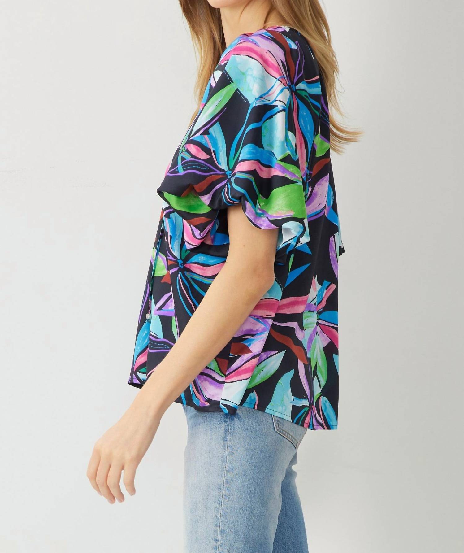 Entro - Floral Bubble Sleeve Blouse