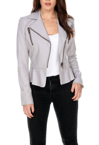 LEATHER PERFECTO WITH RUFFLE JACKET