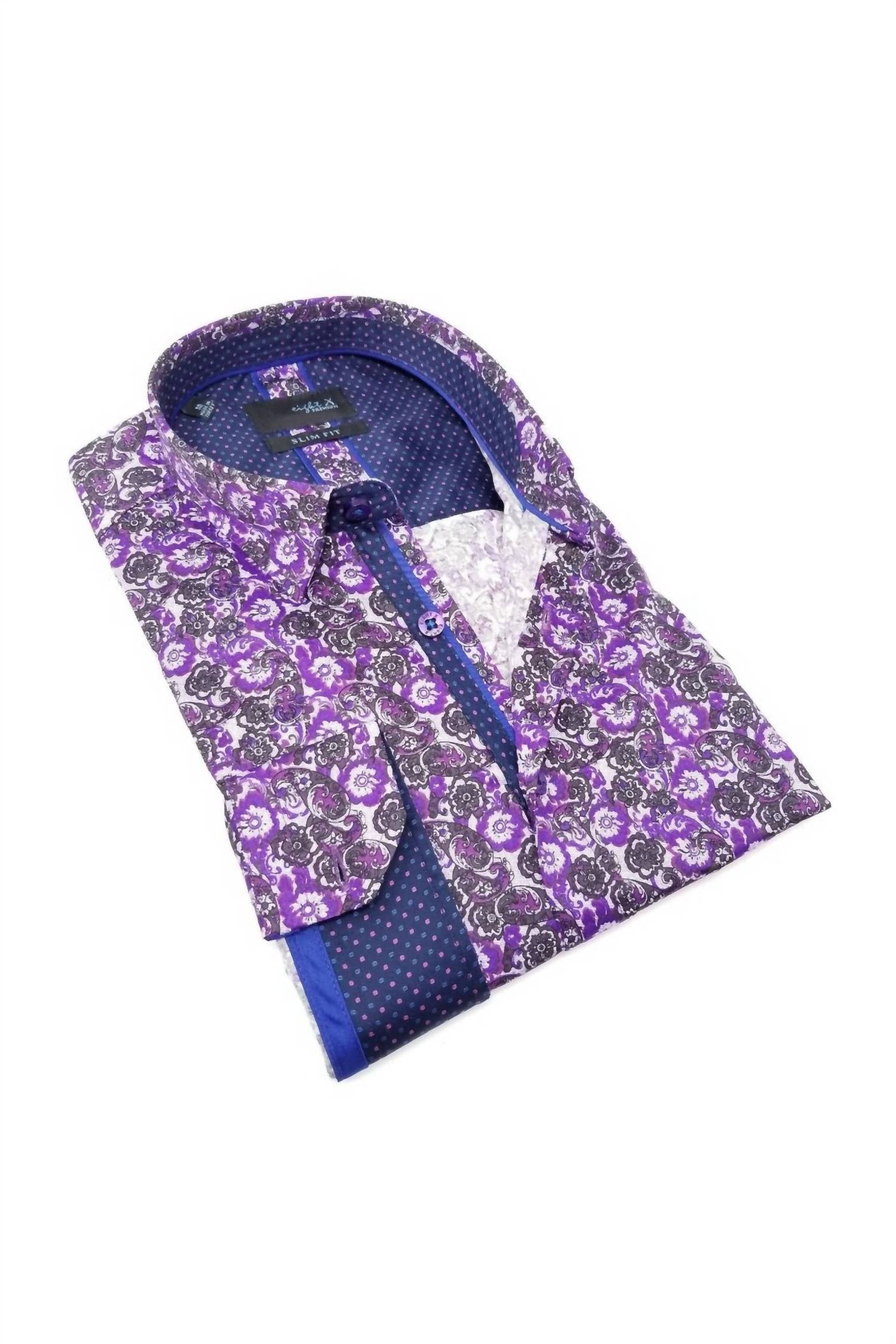 Eight X - Long Sleeve Button Down Paisley Print Shirt With Trim